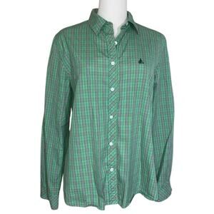 BEAN POLE Women's Shirt Button Dow Plaid Size 100 (large) Penny-farthing Green